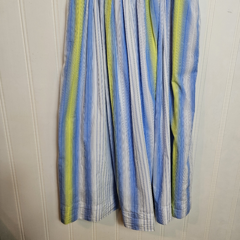 Anthropologie Maxi Dress L Blue Drop Waist Square Neck Pockets Sleeveless Cotton - Picture 4 of 15